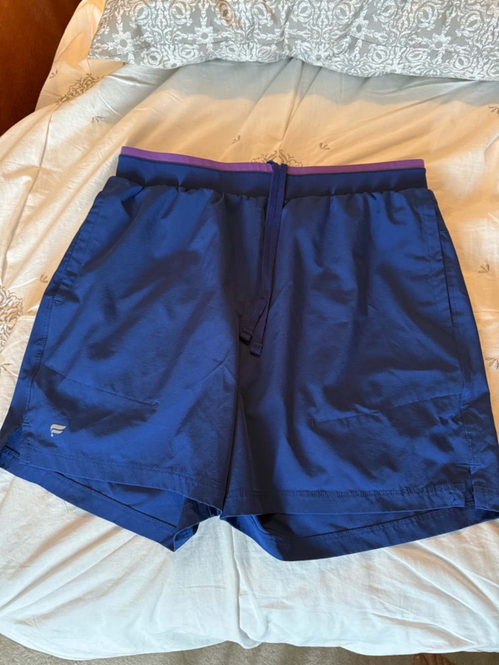 Fabletics Men's Royal Blue Athletic Shorts with Purple Waist Trim